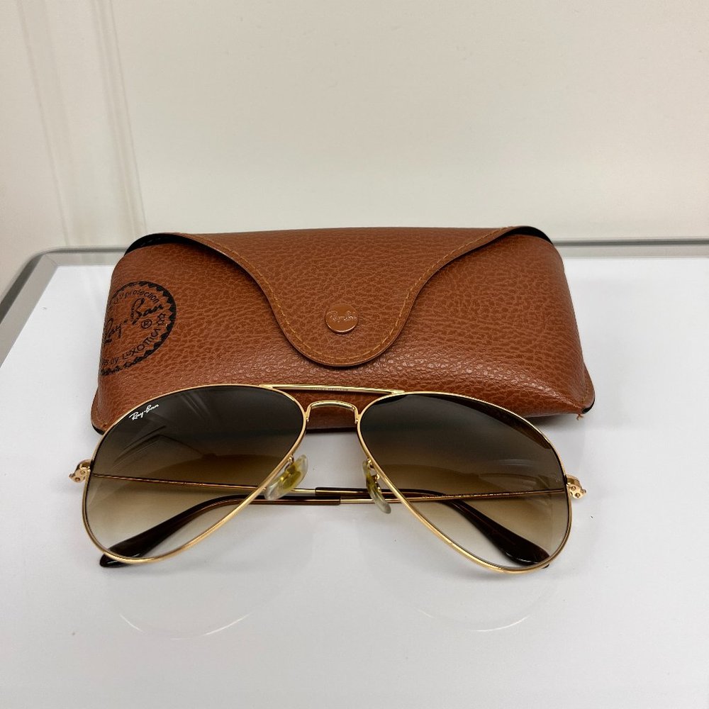 Ray Ban RB3025 Aviator Metal Sunglasses 58mm Gold & Brown Gradient